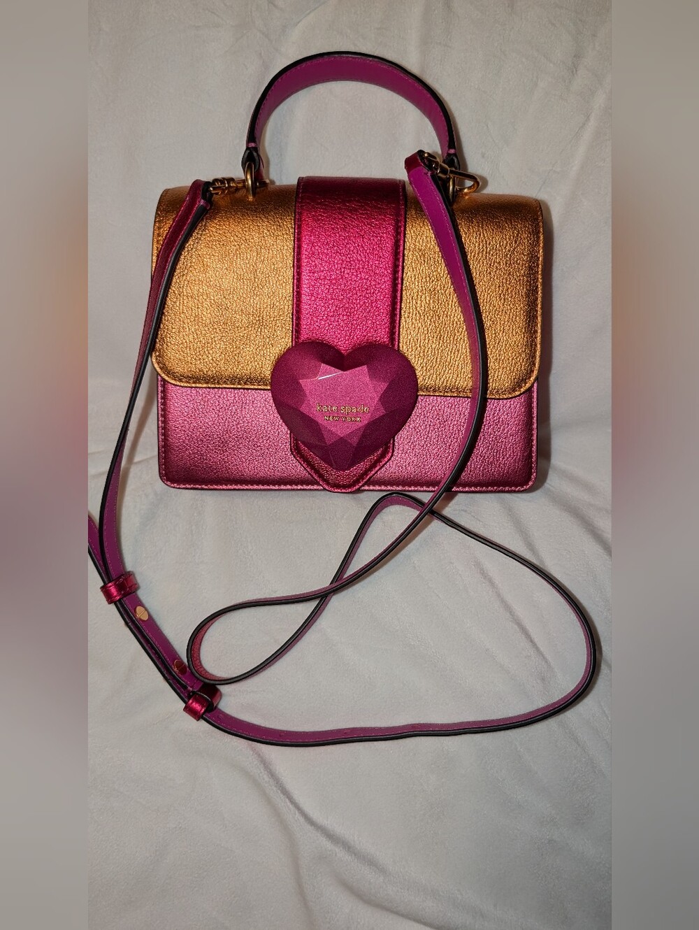 Kate Spade New York Bijou Metallic Color Block Mini Top-Handle Bag Pink Gold VGC